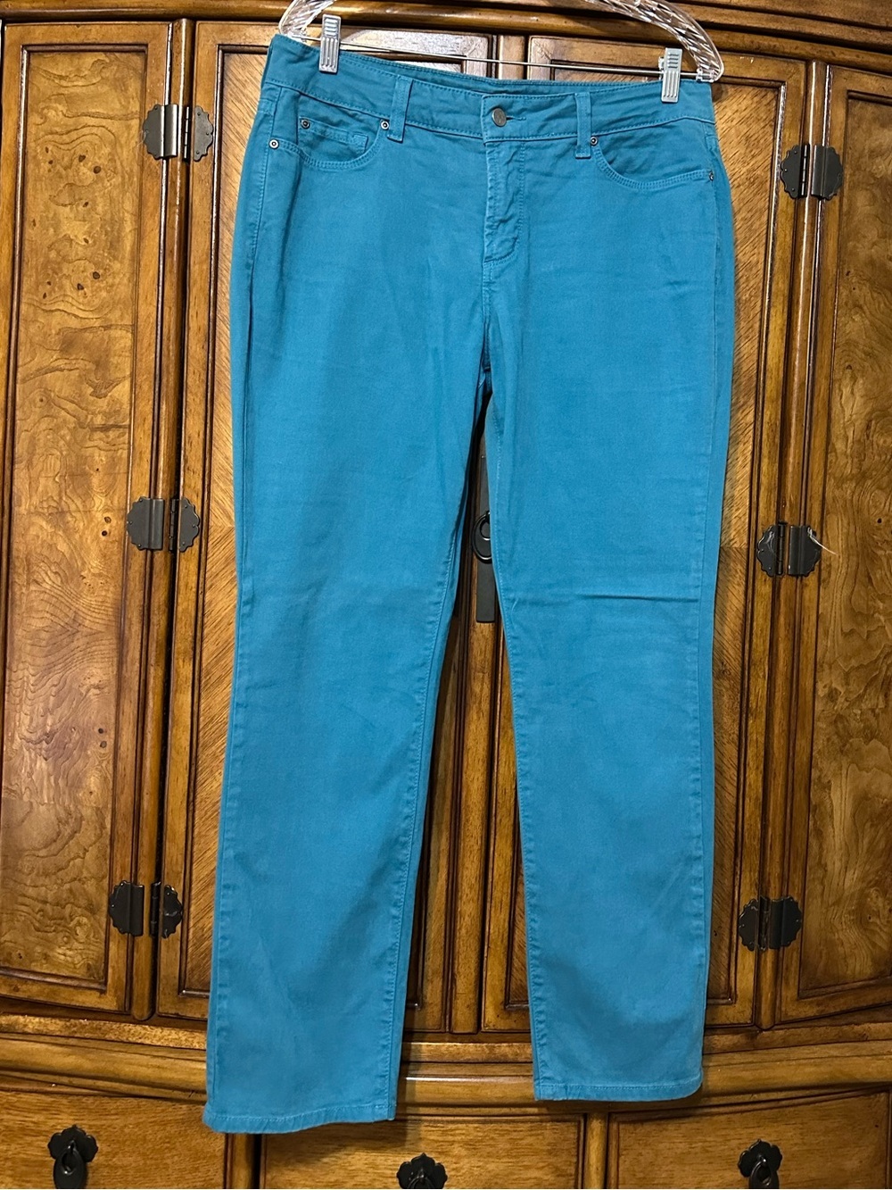 NYDJ Lift Tuck Skinny Jeans Teal Turquoise Made USA Stretch Denim Women’s 8 - Picture 2 of 10